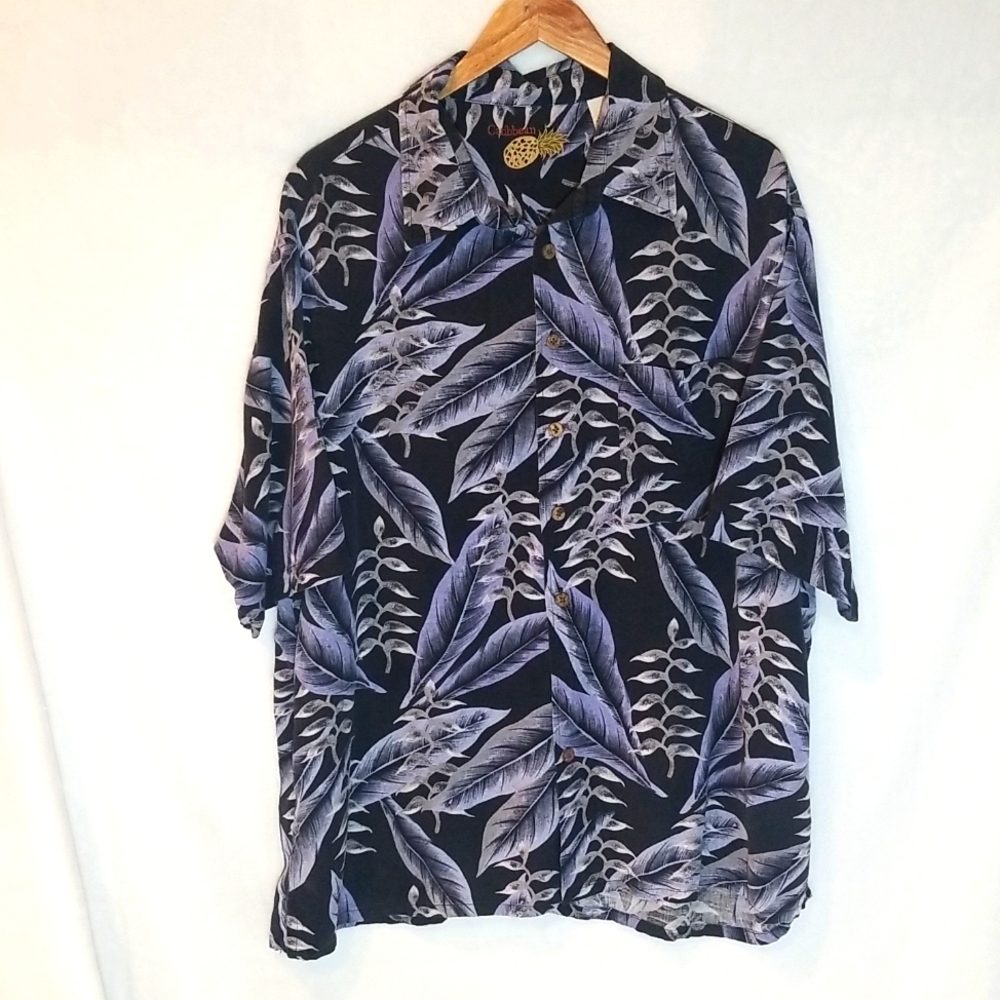 Mens Caribbean Brand Hawaiian Style Tropical Button Down Shirt Size 2XLT
